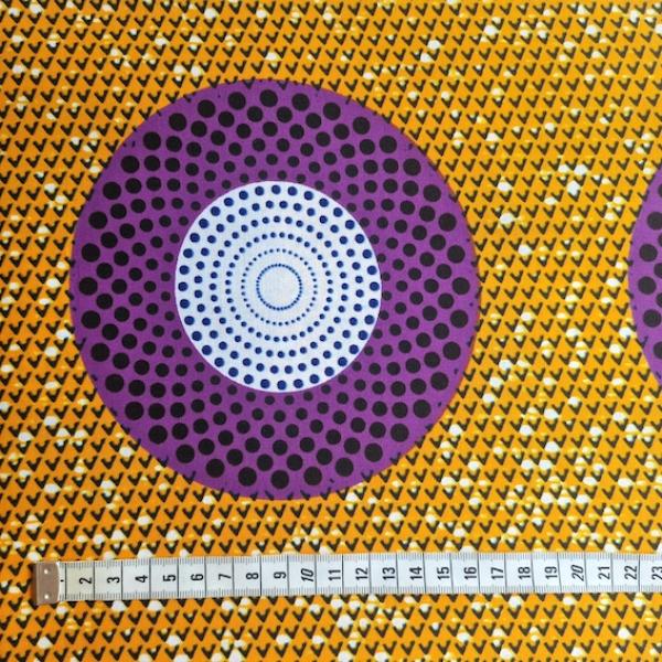 Afrikanischer Wax Print Stoff Baumwolle PURPLE ORANGE CIRCLE
